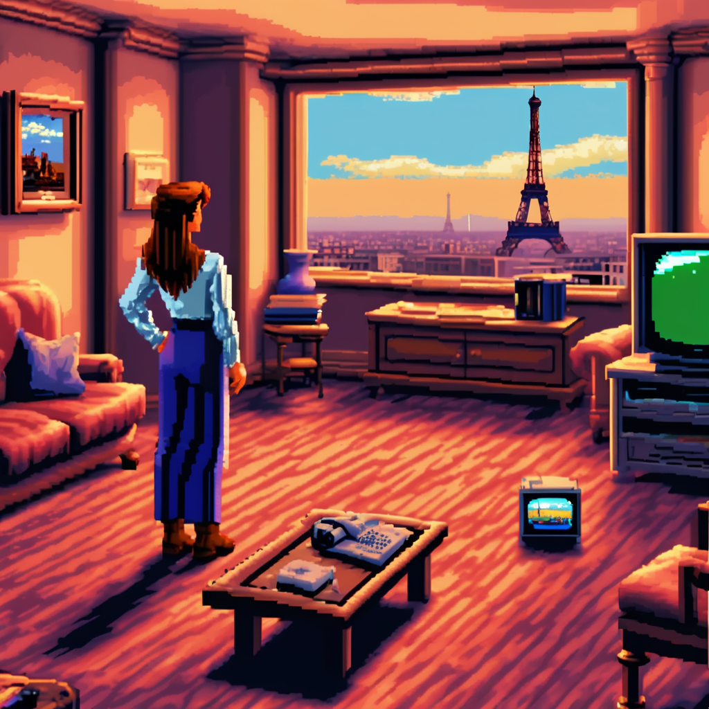 00118-a woman standing in a living room with a television and a couch in front of a window with a view of the eiffel tower, game art,.png